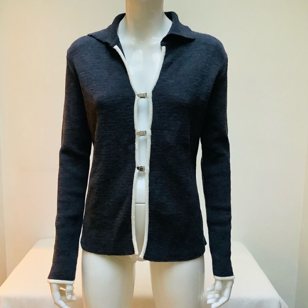 PEACOCK BLUE WOOL SWEATER MEDIUM GRAY